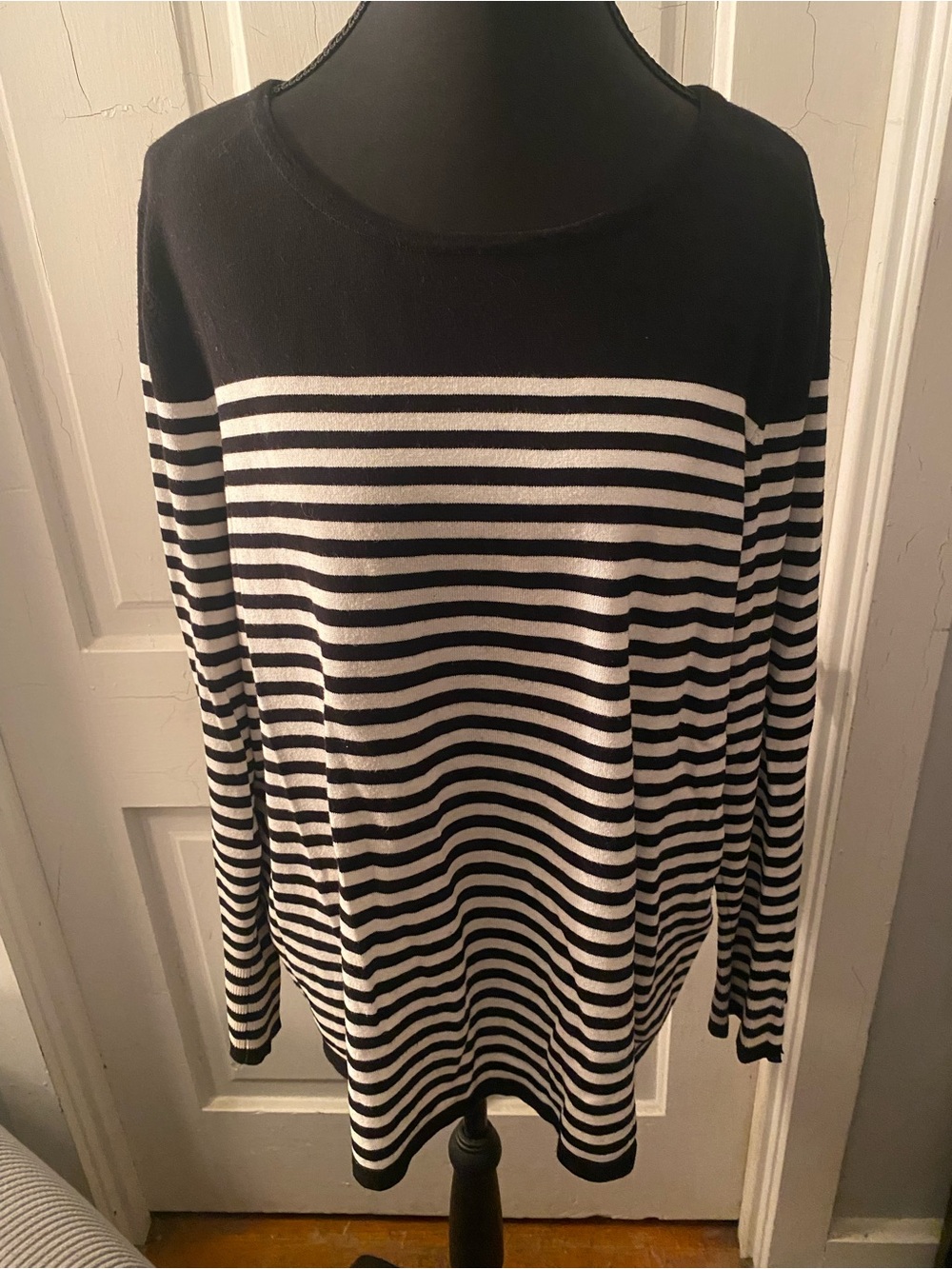Chico's Black and White Striped Crewneck Sweater